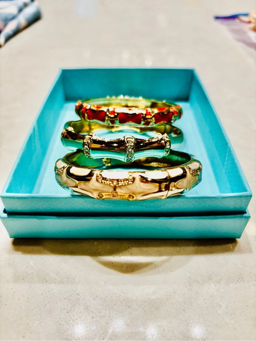 Nordstrom SEQUIN NYC Gold, Orange (dark coral) & Cream Enamel Bangle Trio